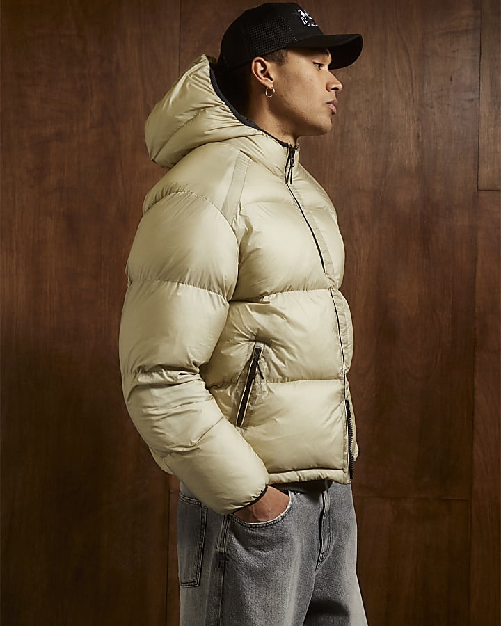 Beige Taped Fit Puffer Jacket