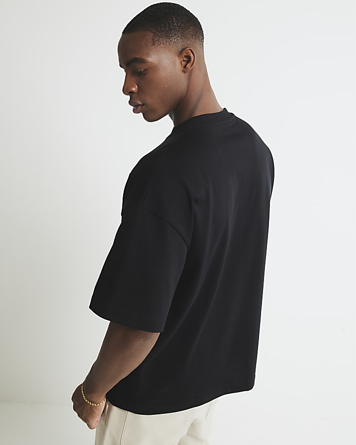 Black Oversized Fit Chest Chenille T-Shirt