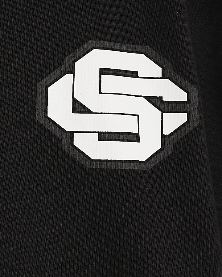 Black Oversized Fit Chest Chenille T-Shirt