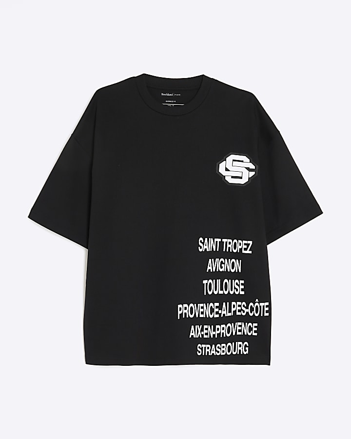 Black Oversized Fit Chest Chenille T-Shirt