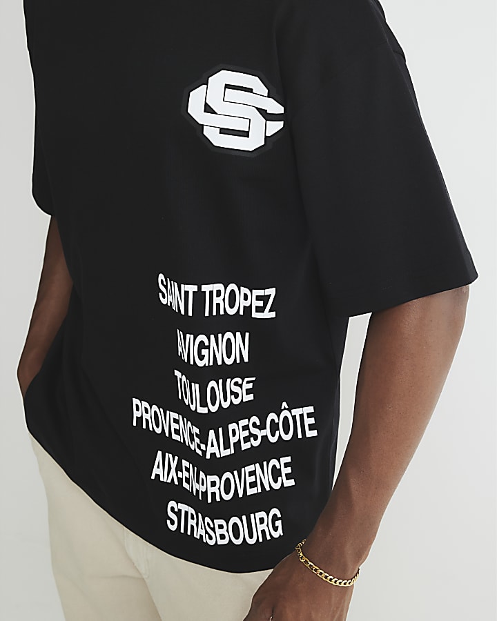 Black Oversized Fit Chest Chenille T-Shirt