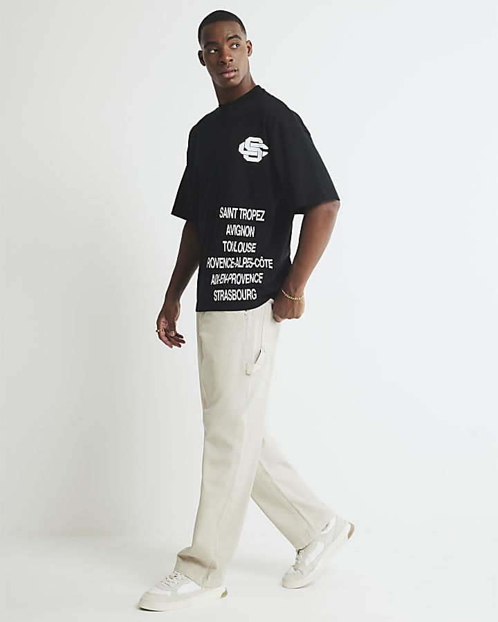 Black Oversized Fit Chest Chenille T-Shirt
