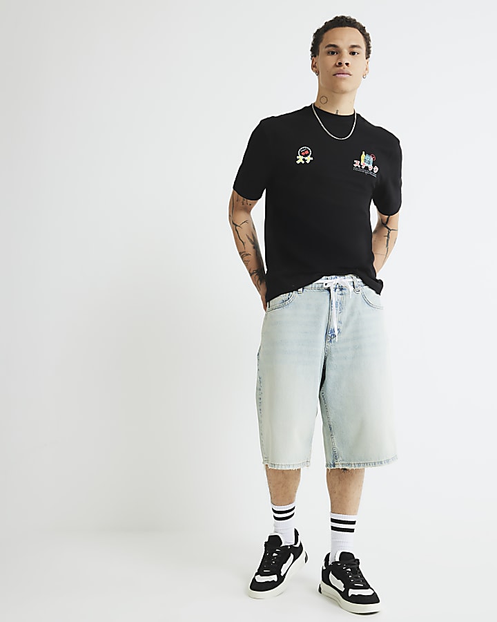 Black Regular Fit Japanese Food T-Shirt