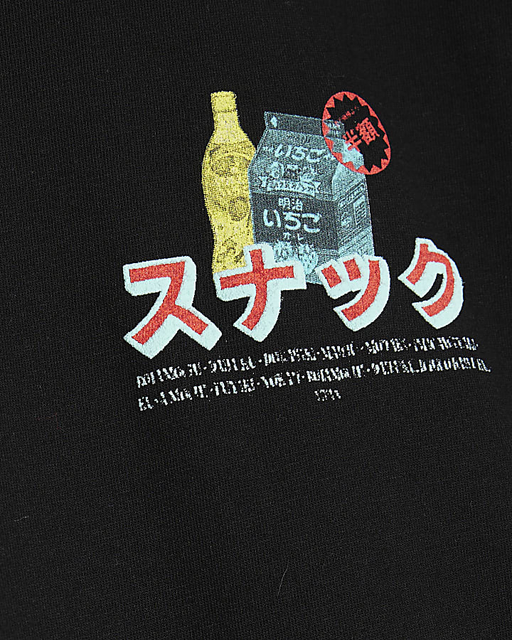 Black Regular Fit Japanese Food T-Shirt