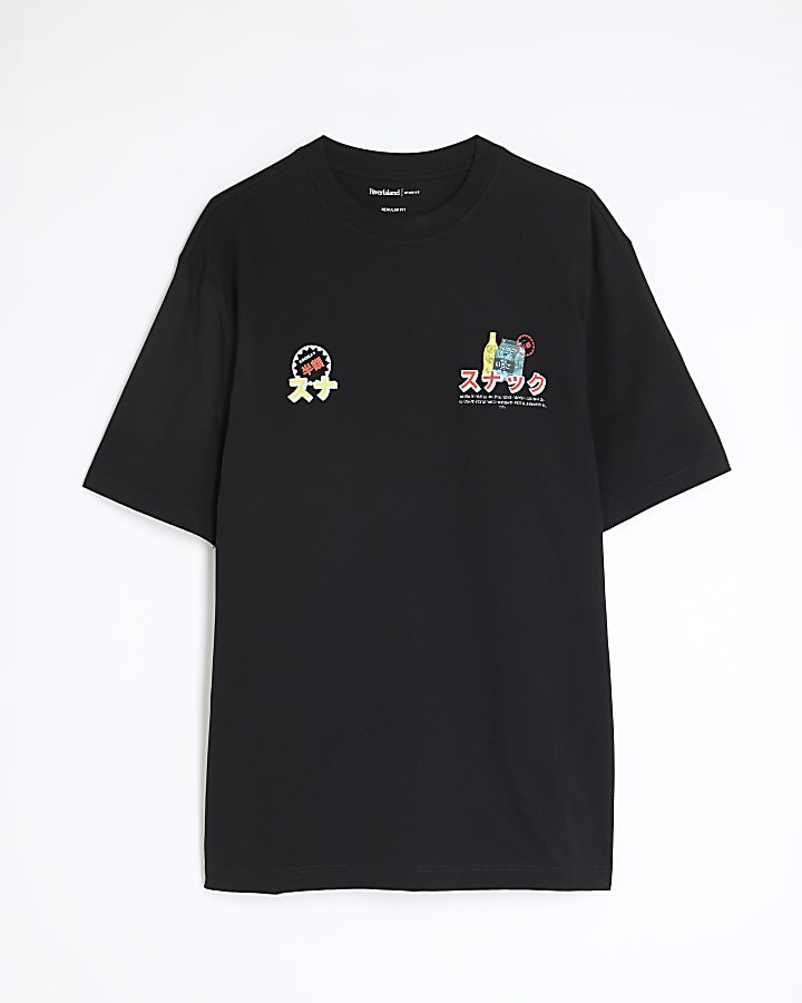 Black Regular Fit Japanese Food T-Shirt