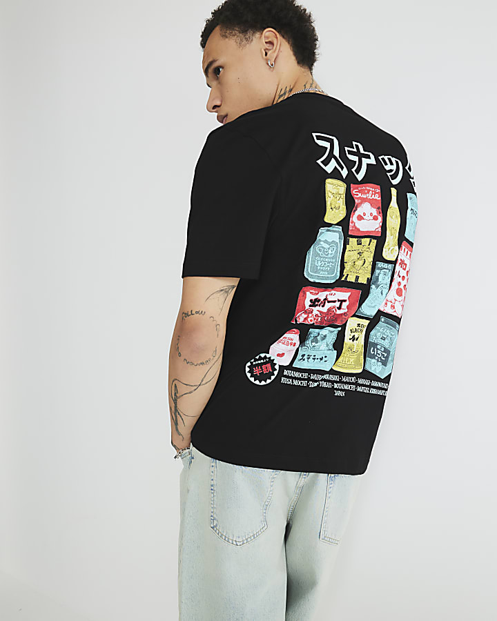 Black Regular Fit Japanese Food T-Shirt