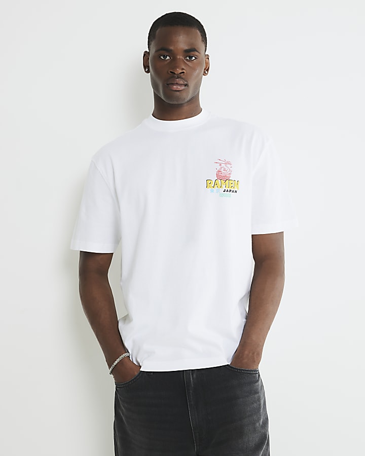 White Regular Fit Japanese Ramen T-Shirt