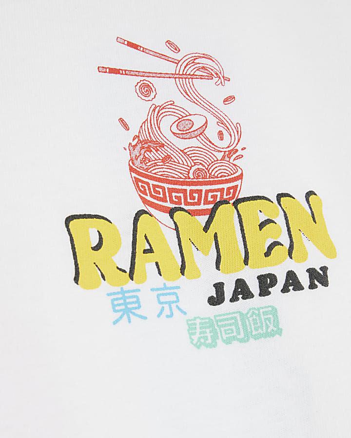 White Regular Fit Japanese Ramen T-Shirt