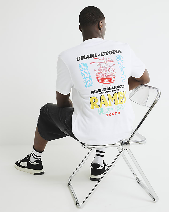 White Regular Fit Japanese Ramen T-Shirt