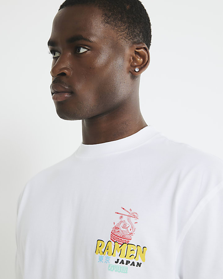 White Regular Fit Japanese Ramen T-Shirt