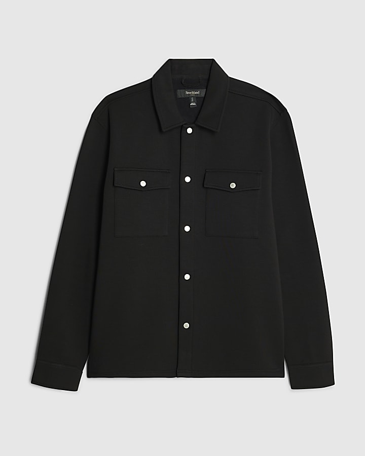 Black Slim Fit Collared Overshirt