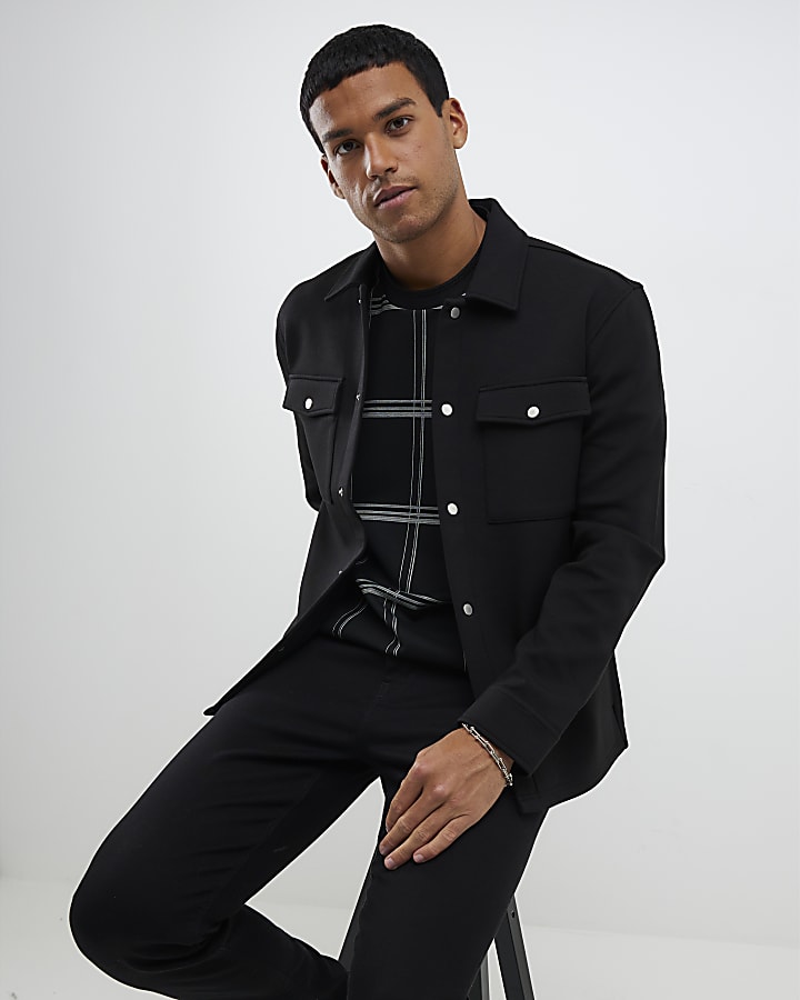 Black Slim Fit Collared Overshirt