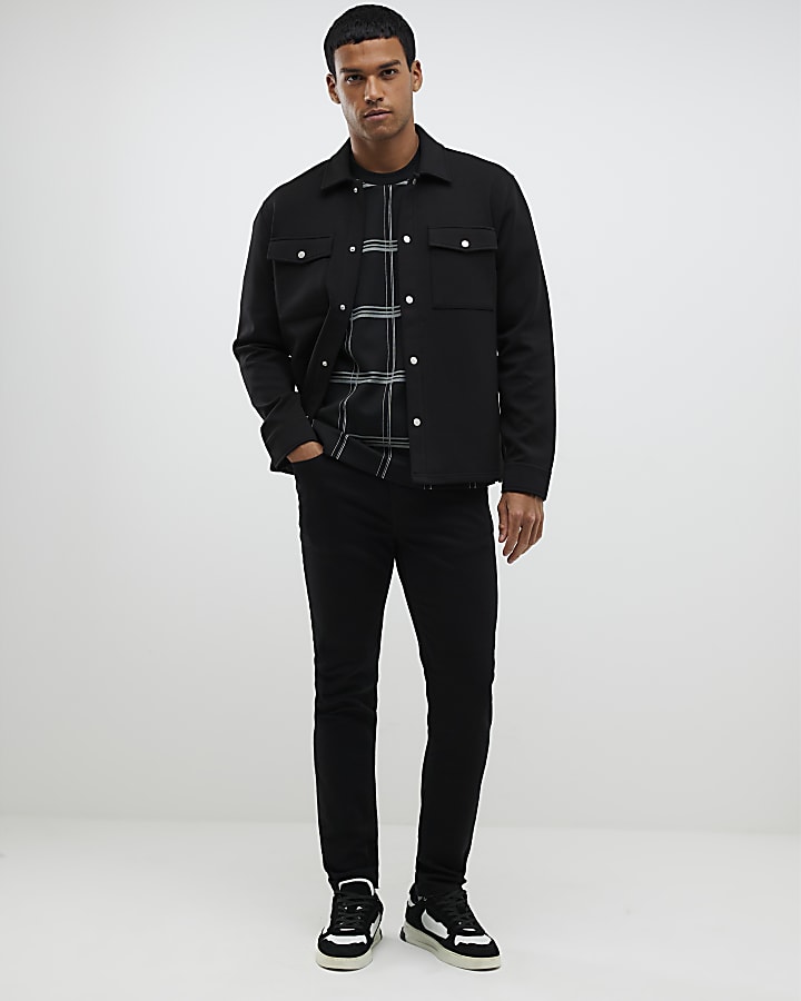 Black Slim Fit Collared Overshirt