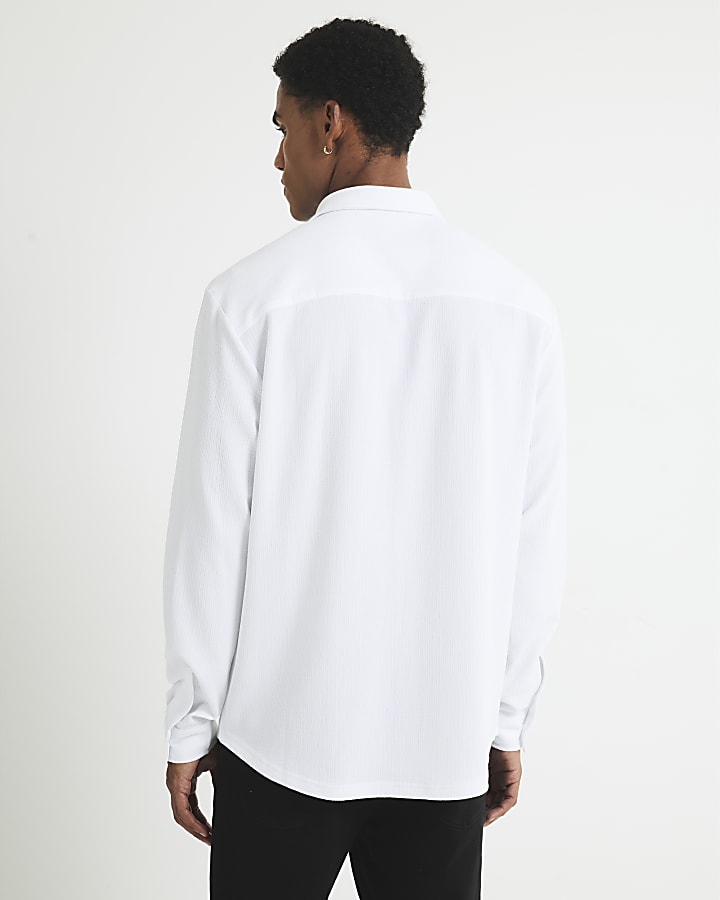 White Regular Fit Crinkle Shirt