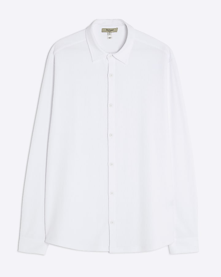 White Regular Fit Crinkle Shirt