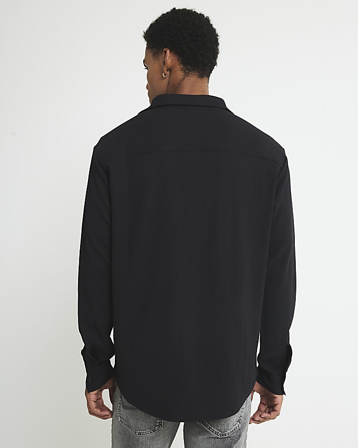 Black Regular Fit Crinkle Shirt