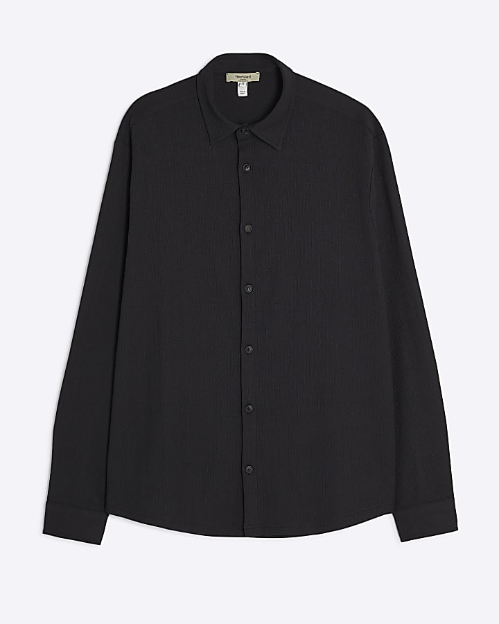 Black Regular Fit Crinkle Shirt