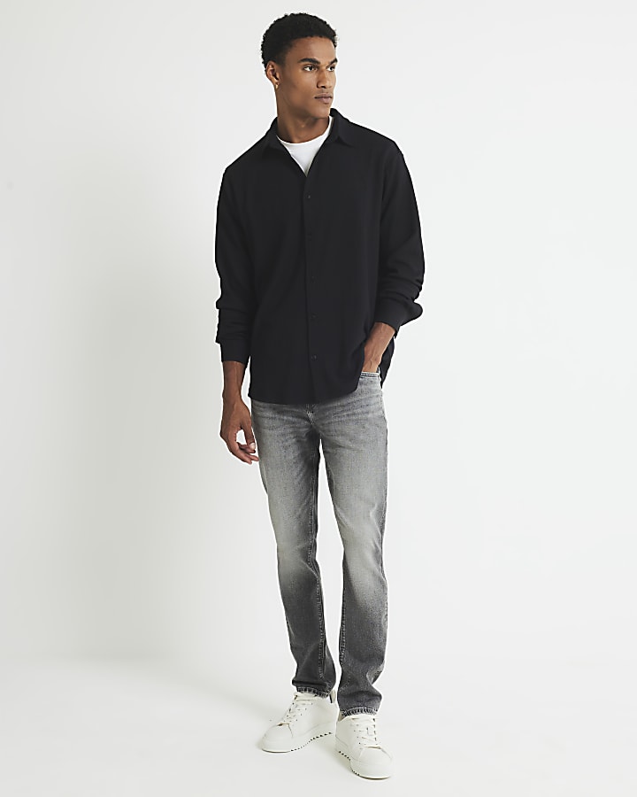Black Regular Fit Crinkle Shirt