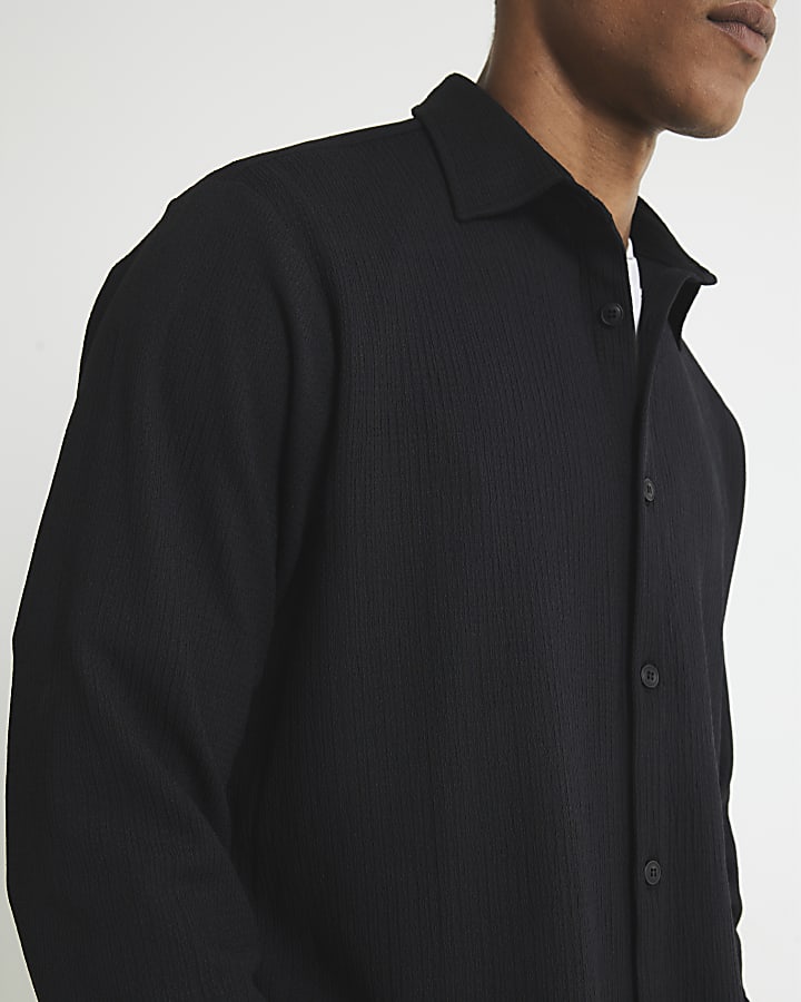 Black Regular Fit Crinkle Shirt