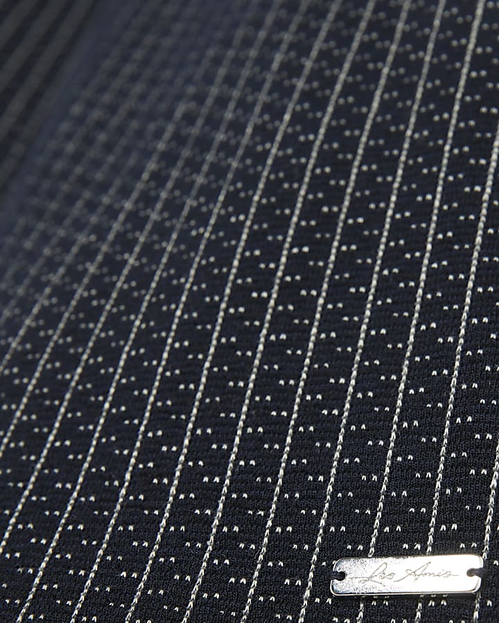Navy Slim Fit Stitched Stripe Polo Shirt
