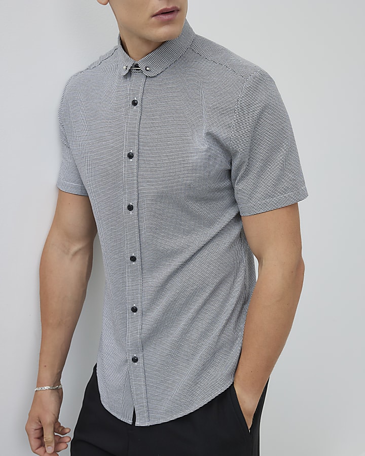Grey Muscle Fit Check Shirt