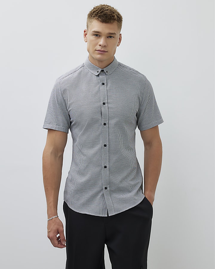 Grey Muscle Fit Check Shirt