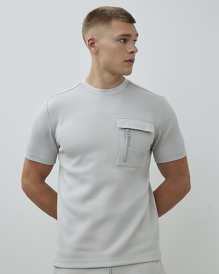 Grey Short Sleeve Slim Fit Pocket T-shirt