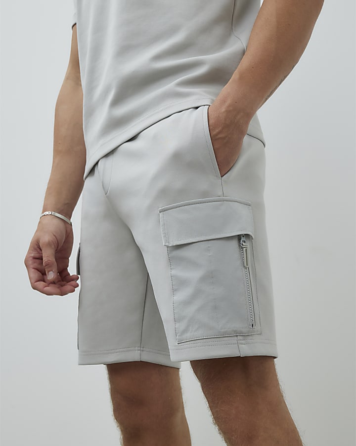 Grey Slim Fit Hybrid Shorts