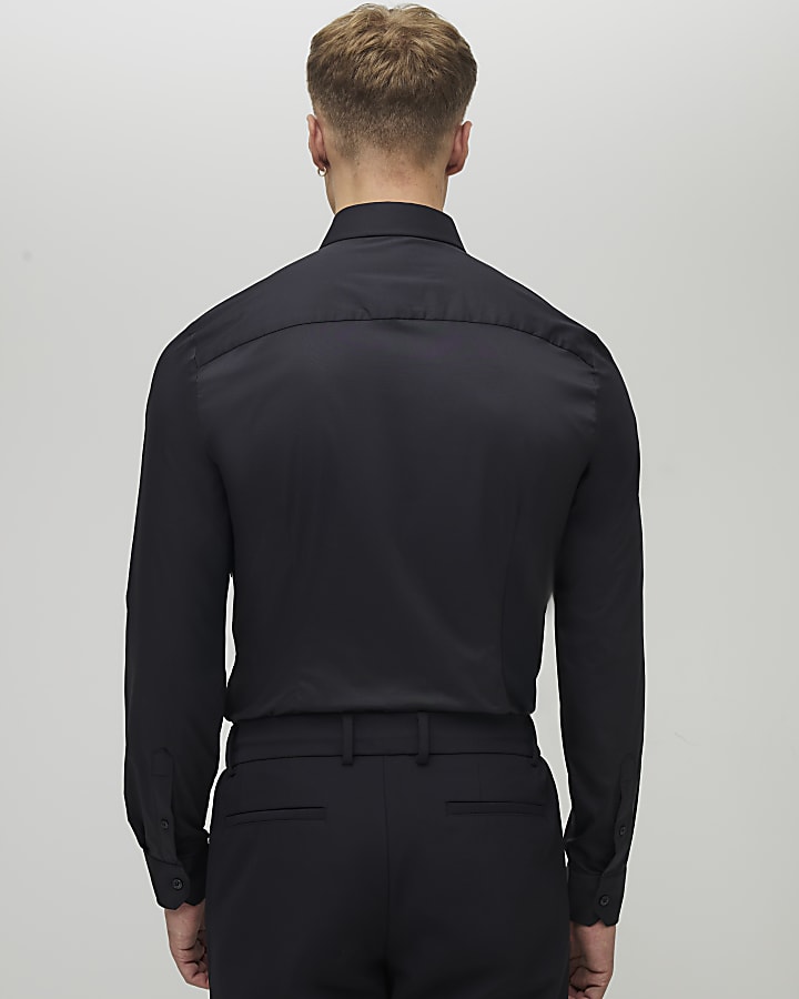 Black Muscle Fit Long Sleeve Shirt