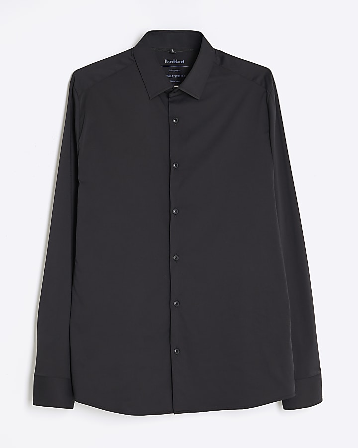 Black Muscle Fit Long Sleeve Shirt