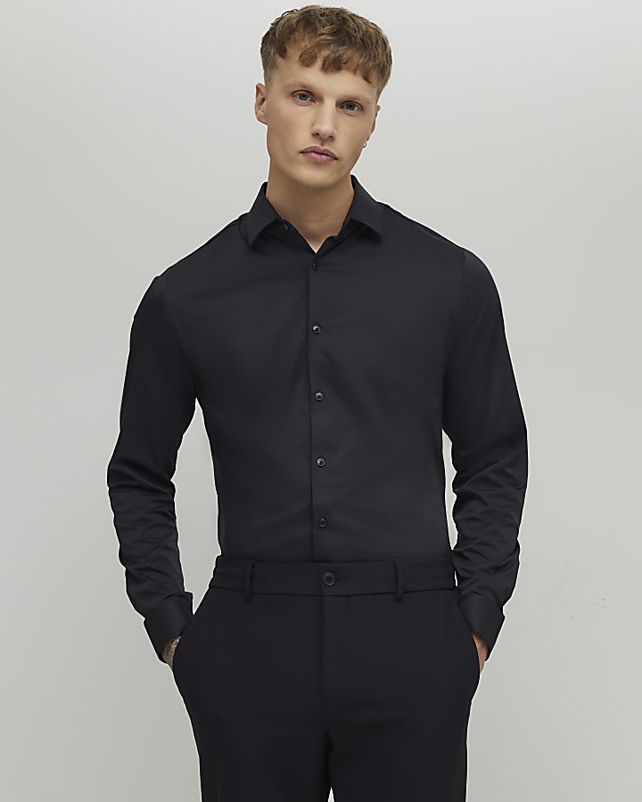 Black Muscle Fit Long Sleeve Shirt