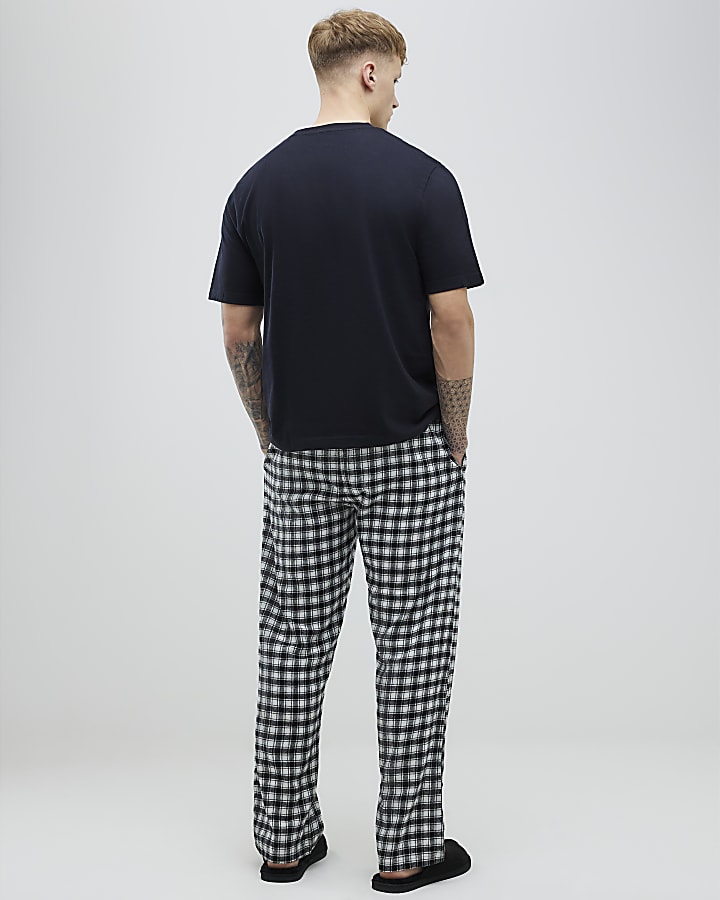Black Woven Check Trousers Loungewear Set