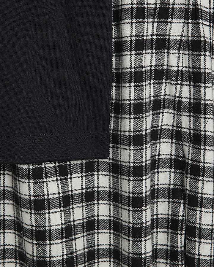 Black Woven Check Trousers Loungewear Set