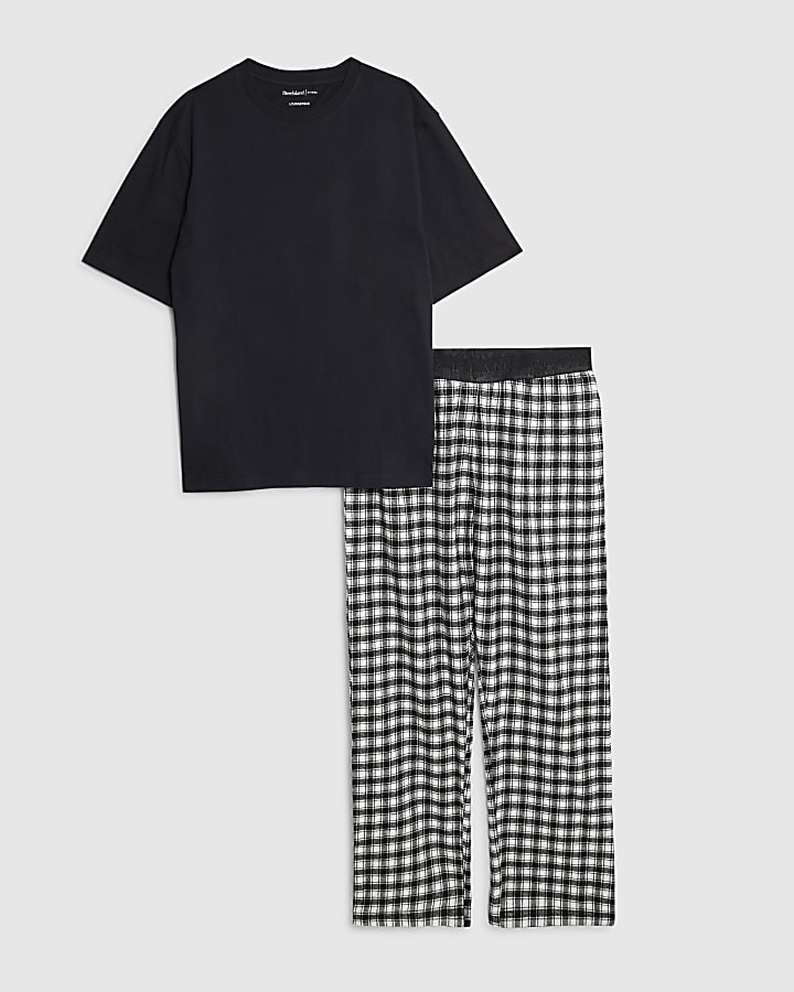 Black Woven Check Trousers Loungewear Set