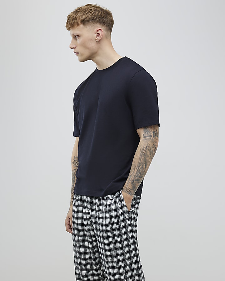 Black Woven Check Trousers Loungewear Set