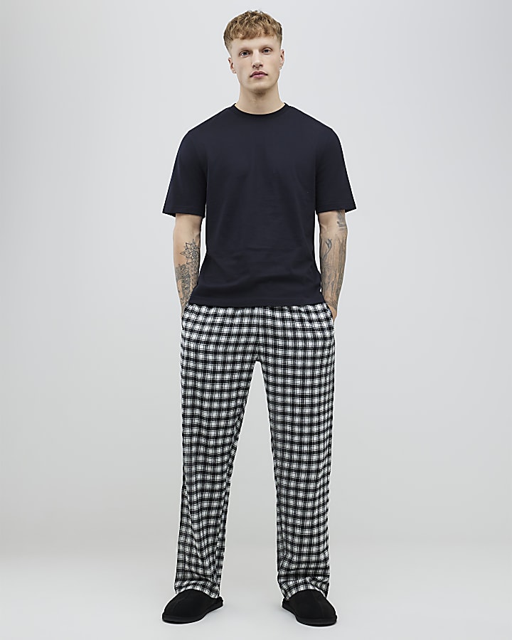 Black Woven Check Trousers Loungewear Set