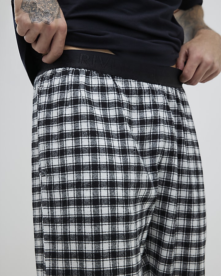 Black Woven Check Trousers Loungewear Set