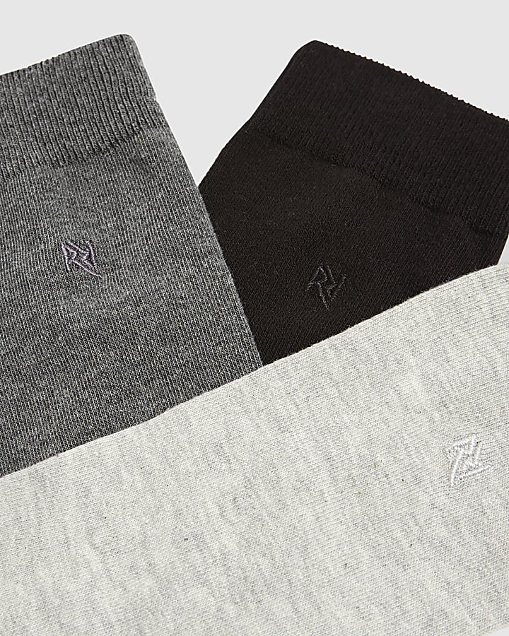 Grey Embroidered Pack Of 5 Socks