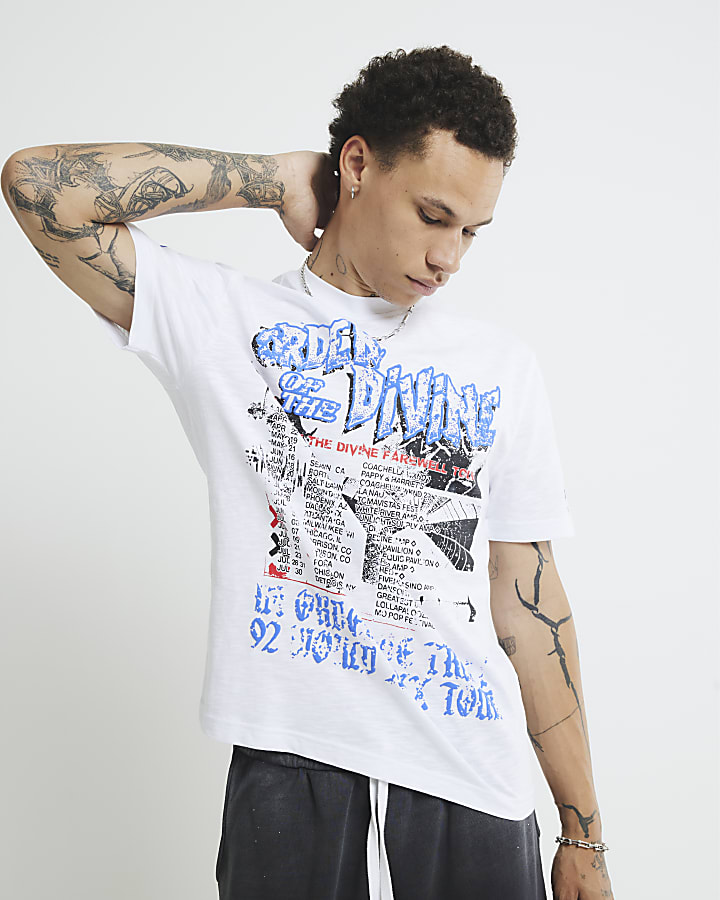 White Regular Fit Divine Band T-Shirt