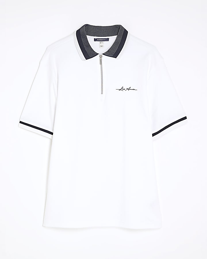 White Slim Fit Jacquard Collar Polo Shirt
