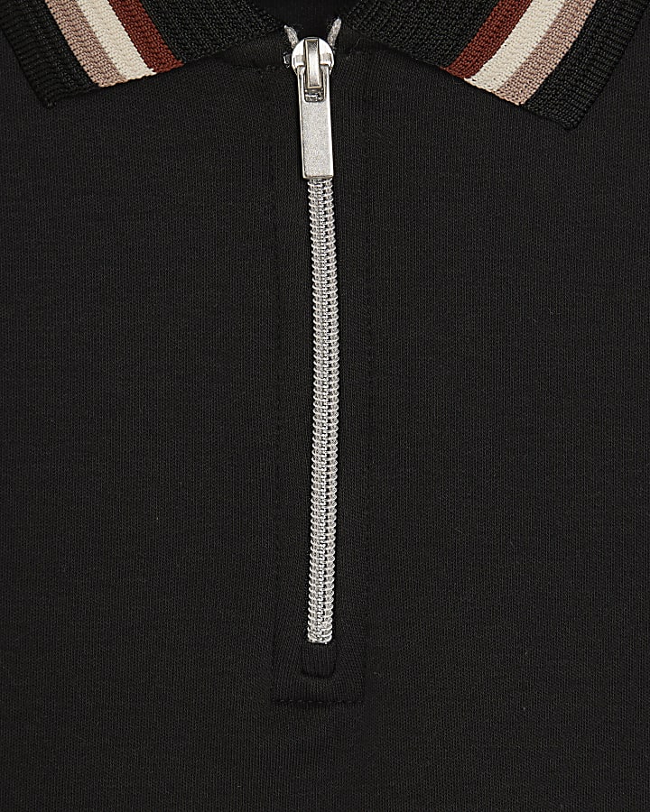 Black Slim Fit Striped Collar Polo Shirt