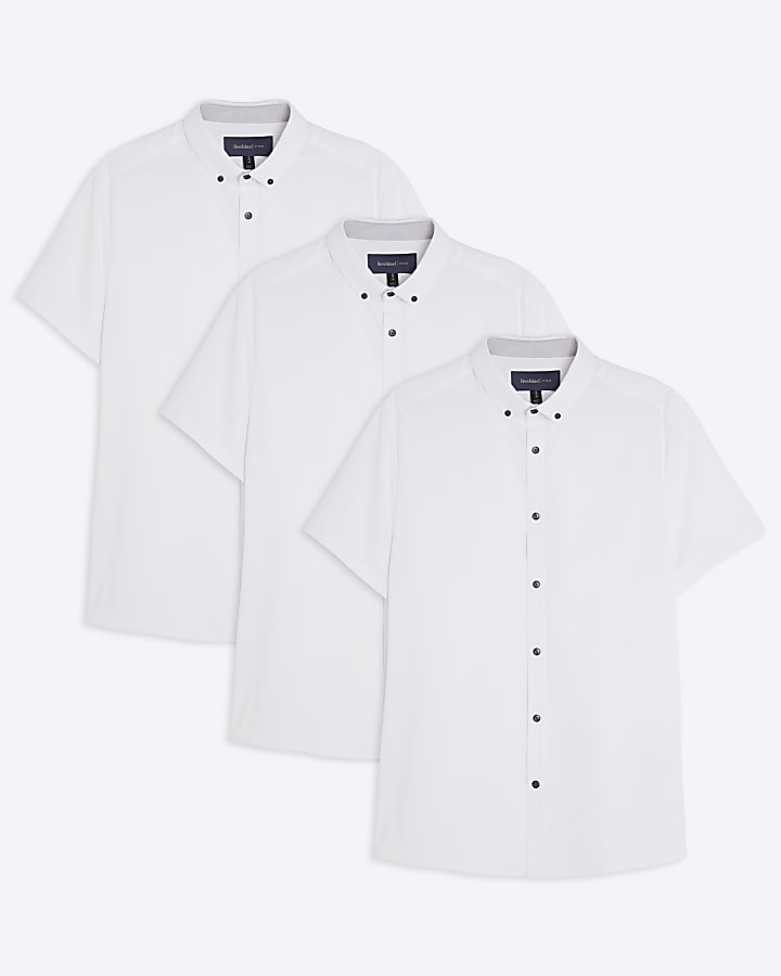 White Muscle Fit Textured Pack Of 3 Shirts