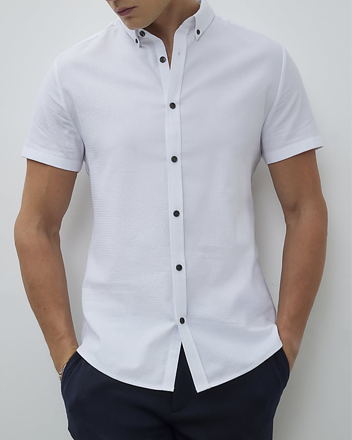 White Muscle Fit Textured Pack Of 3 Shirts