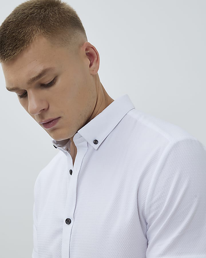 White Muscle Fit Textured Pack Of 3 Shirts