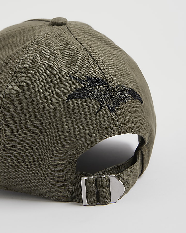 Khaki Embroidered Floral Japanese Cap
