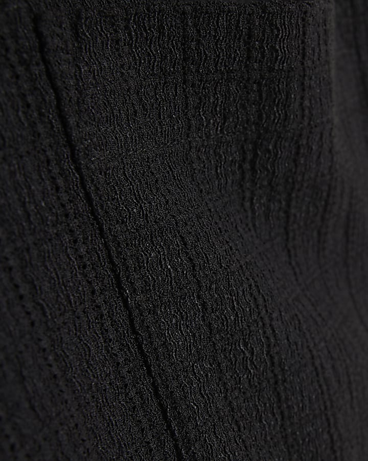 Black Slim Fit Textured Grid T-Shirt