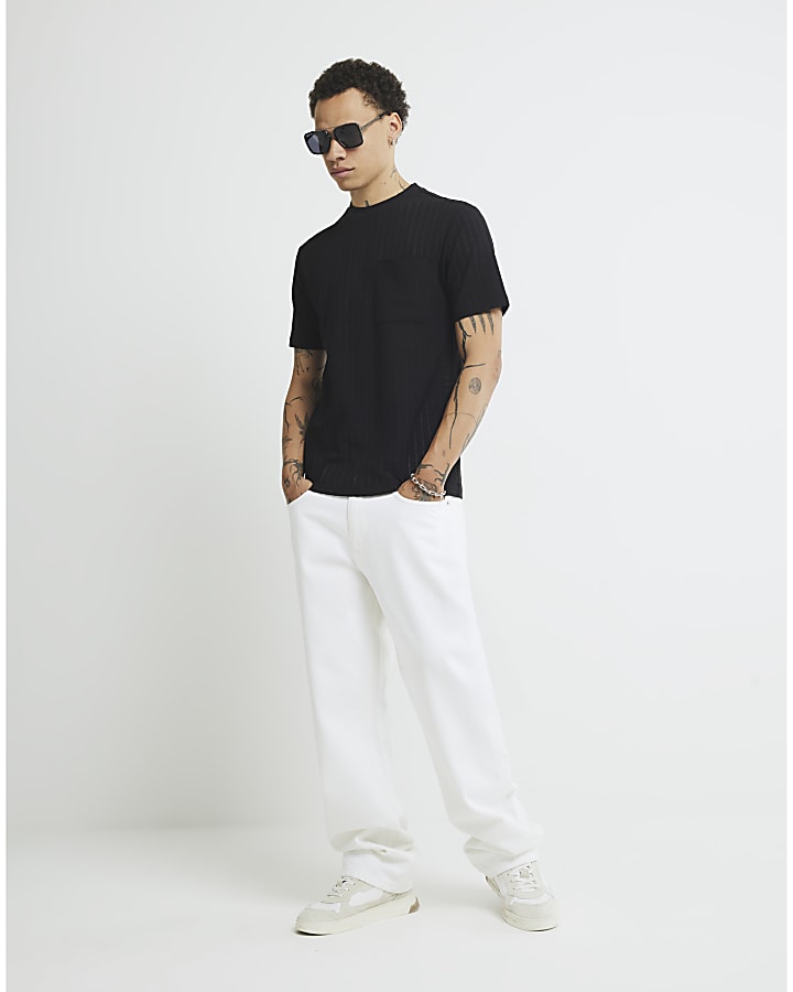 Black Slim Fit Textured Grid T-Shirt