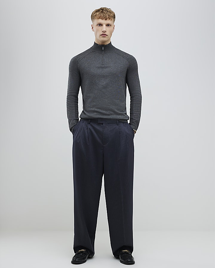Grey Slim Fit Half Zip Jumper