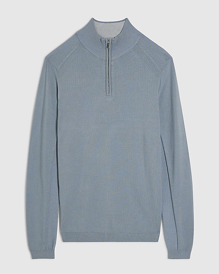 Blue Slim Fit Half Zip Jumper