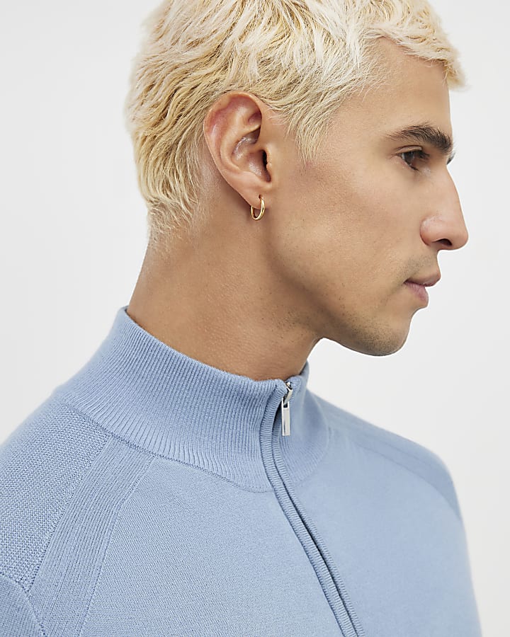 Blue Slim Fit Half Zip Jumper